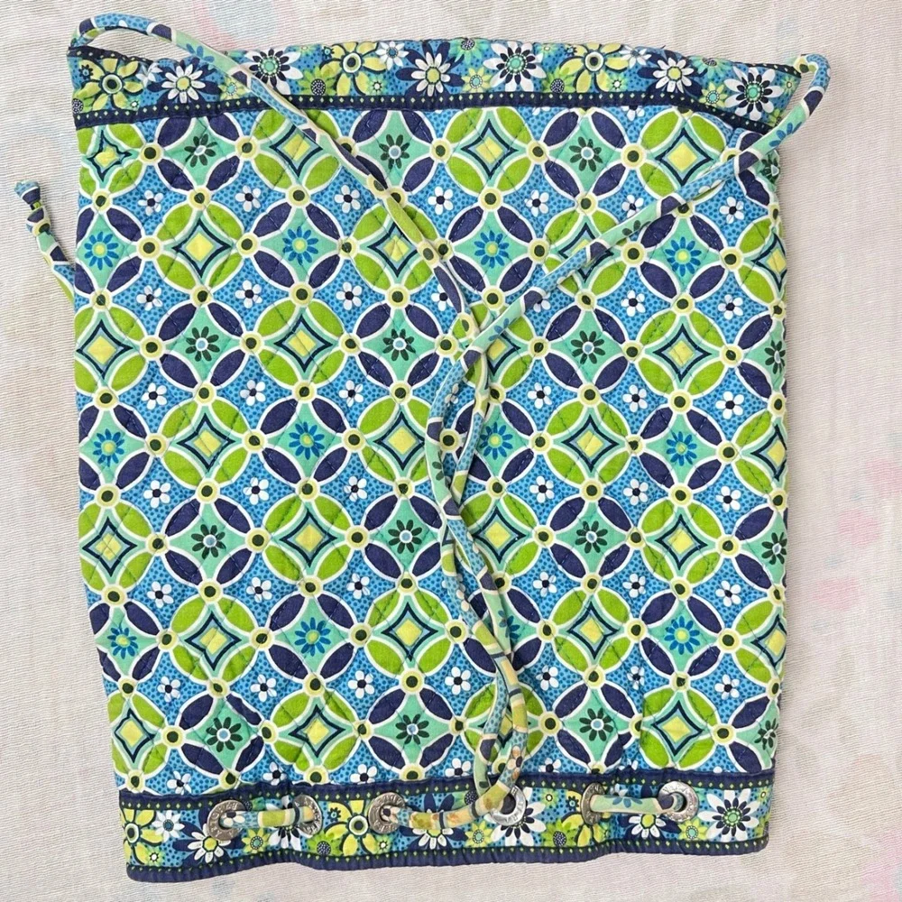 Vera Bradley Drawstring‎ Backpack Womens OS Quilted Floral Blue Green Travel Bag